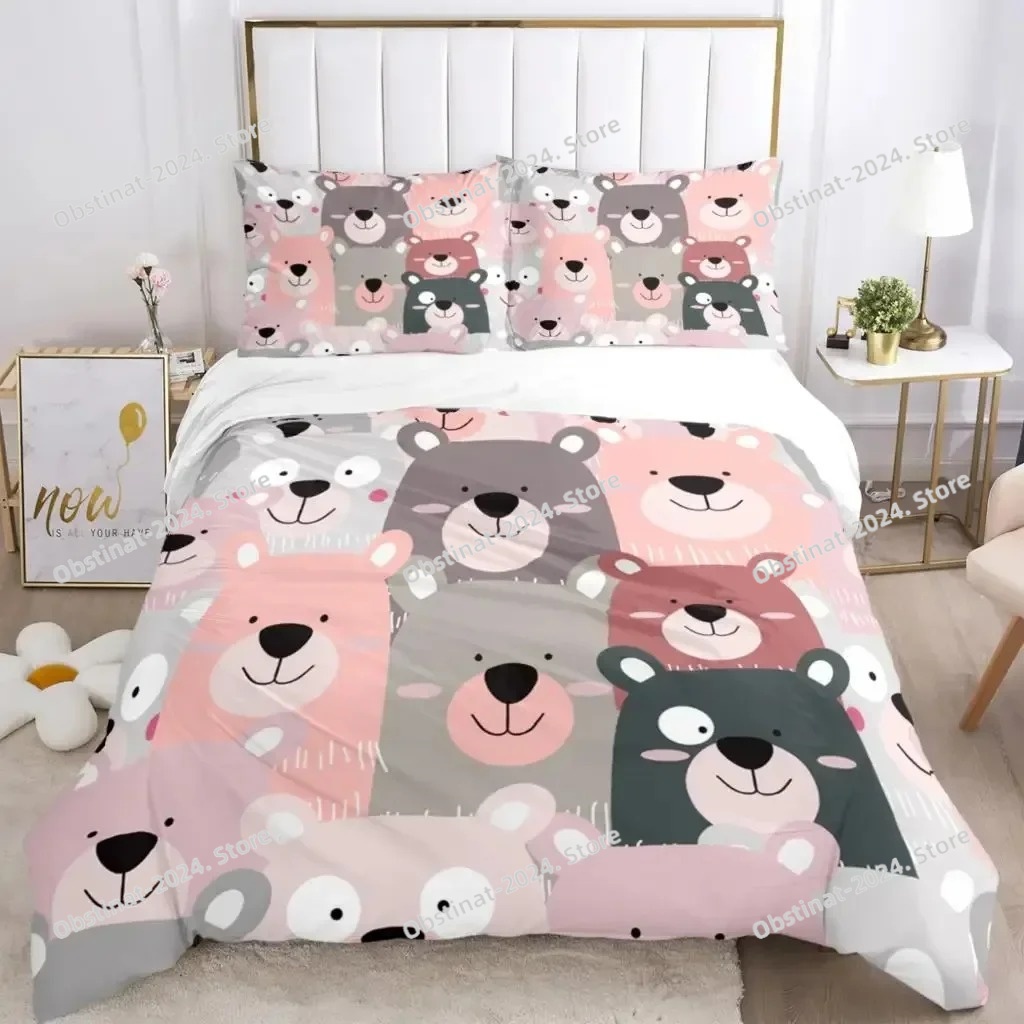 Linen Duvet Cover - Set Sprei Motif Hewan Kartun, Set