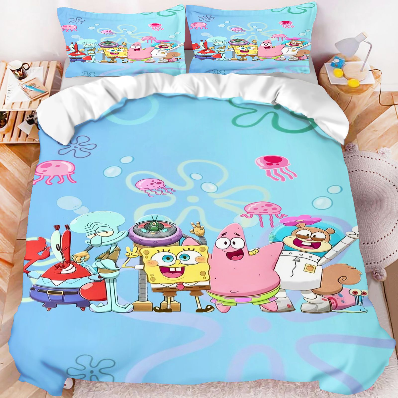 Linen Duvet Cover - Set Sprei Karakter SpongeBob SquarePants, Sarung